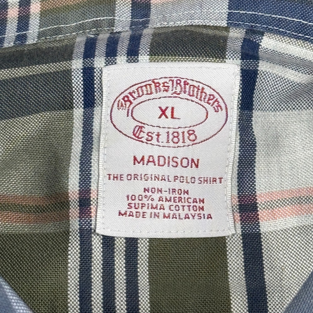 Brooks Brothers Shirt Mens Extra Large Blue Plaid Madison‎ Button Down Non-Iron - Picture 3 of 12
